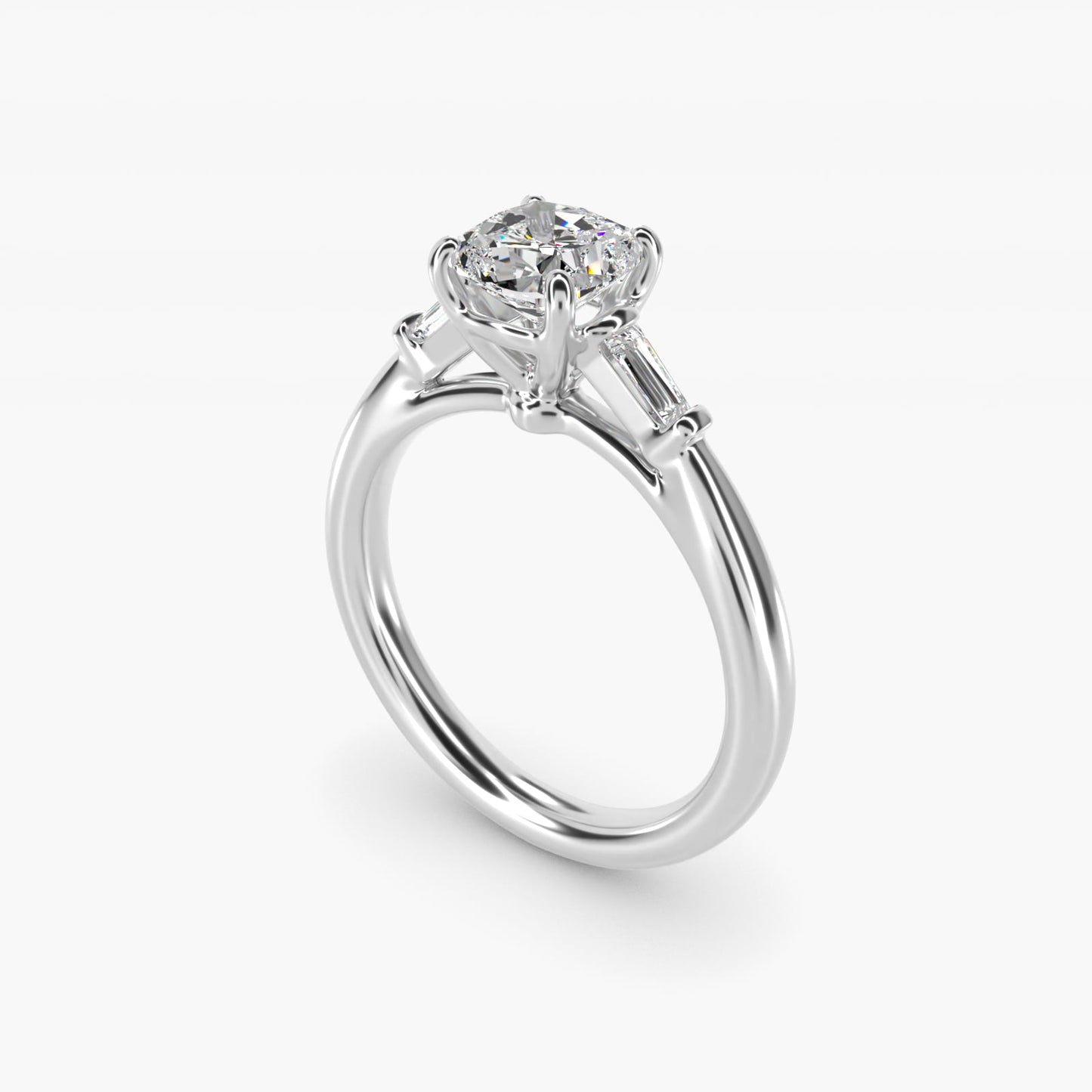 Tapered Baguette Diamond Engagement Ring in 14k White Gold (1/6 ct. tw.) - Cushion Center