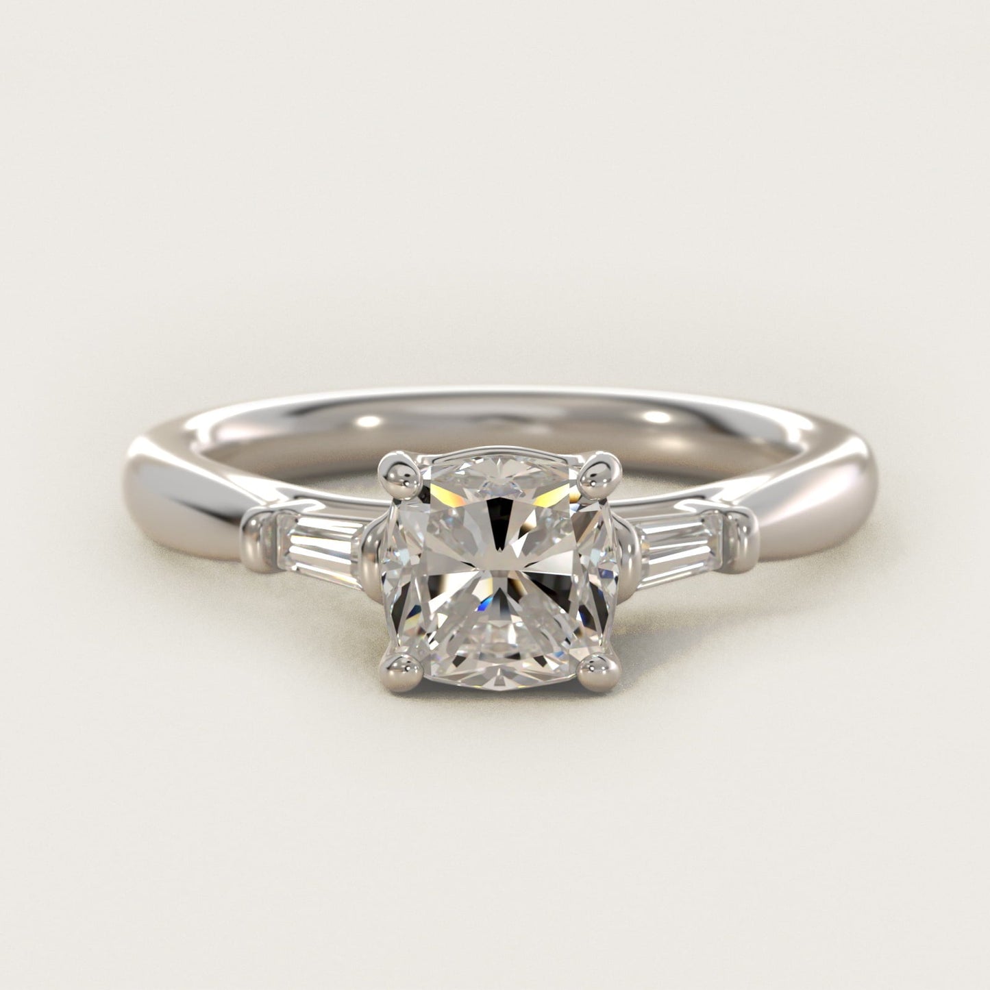 Tapered Baguette Diamond Engagement Ring in 18k White Gold (1/6 ct. tw.) - Cushion Center