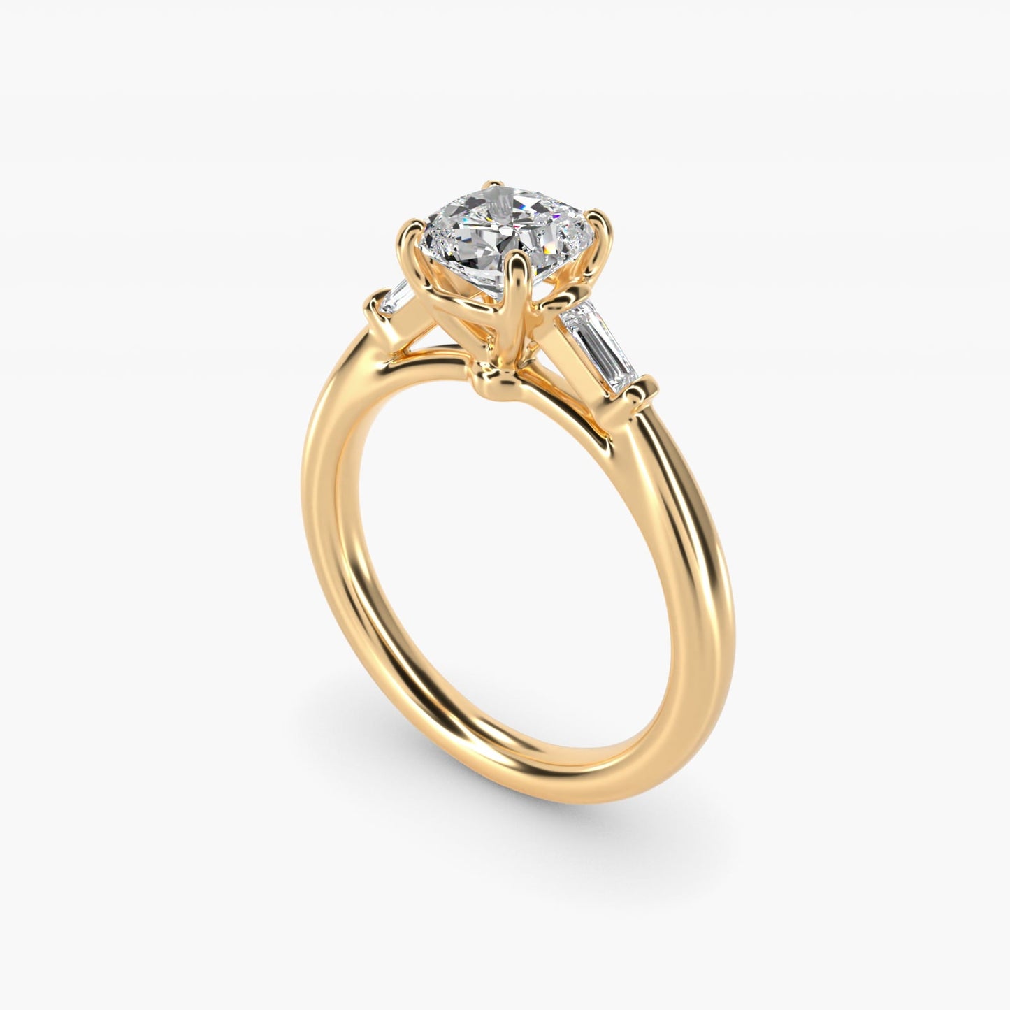 Tapered Baguette Diamond Engagement Ring in 18k Yellow Gold (1/6 ct. tw.) - Cushion Center