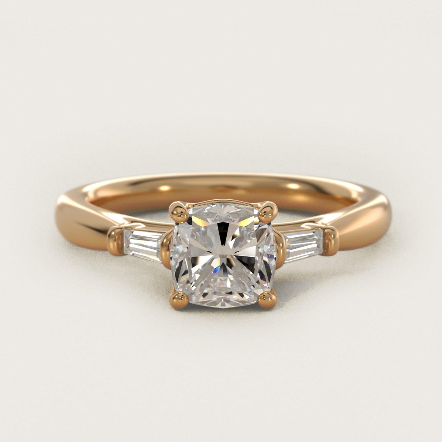 Tapered Baguette Diamond Engagement Ring in 14k Yellow Gold (1/6 ct. tw.) - Cushion Center