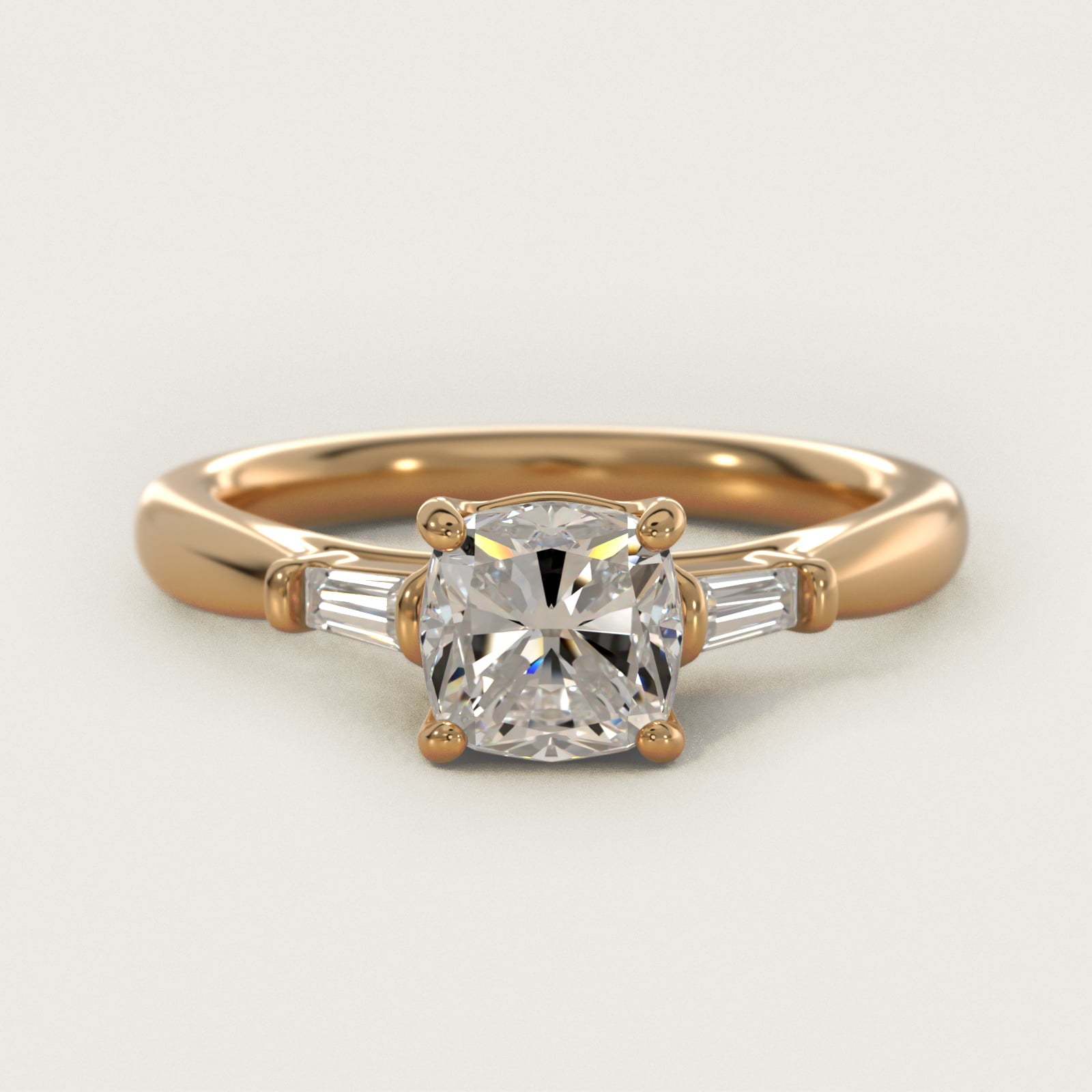 Tapered Baguette Diamond Engagement Ring in 14k Yellow Gold (1/6 ct. tw.) - Cushion Center