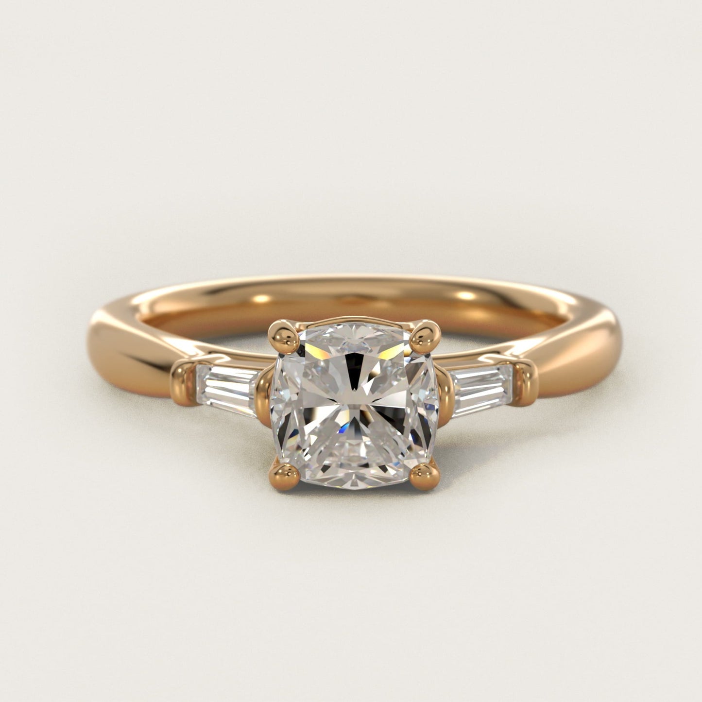 Tapered Baguette Diamond Engagement Ring in 18k Yellow Gold (1/6 ct. tw.) - Cushion Center