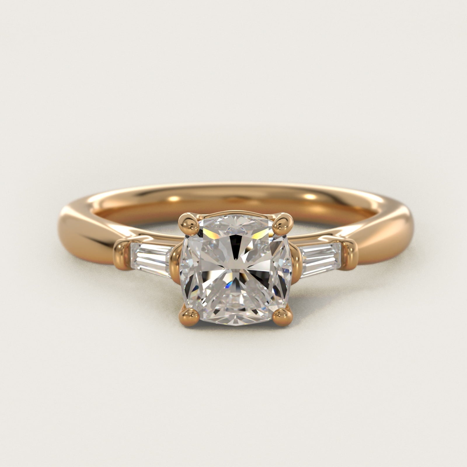 Tapered Baguette Diamond Engagement Ring in 18k Yellow Gold (1/6 ct. tw.) - Cushion Center