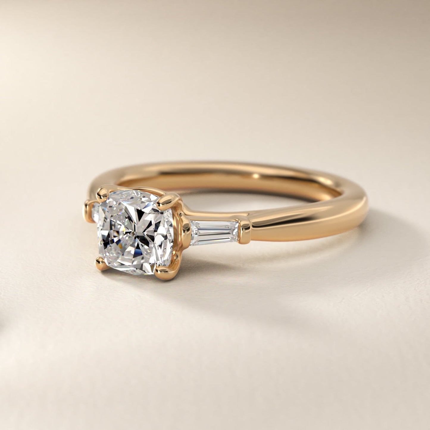 Tapered Baguette Diamond Engagement Ring in 14k Yellow Gold (1/6 ct. tw.) - Cushion Center