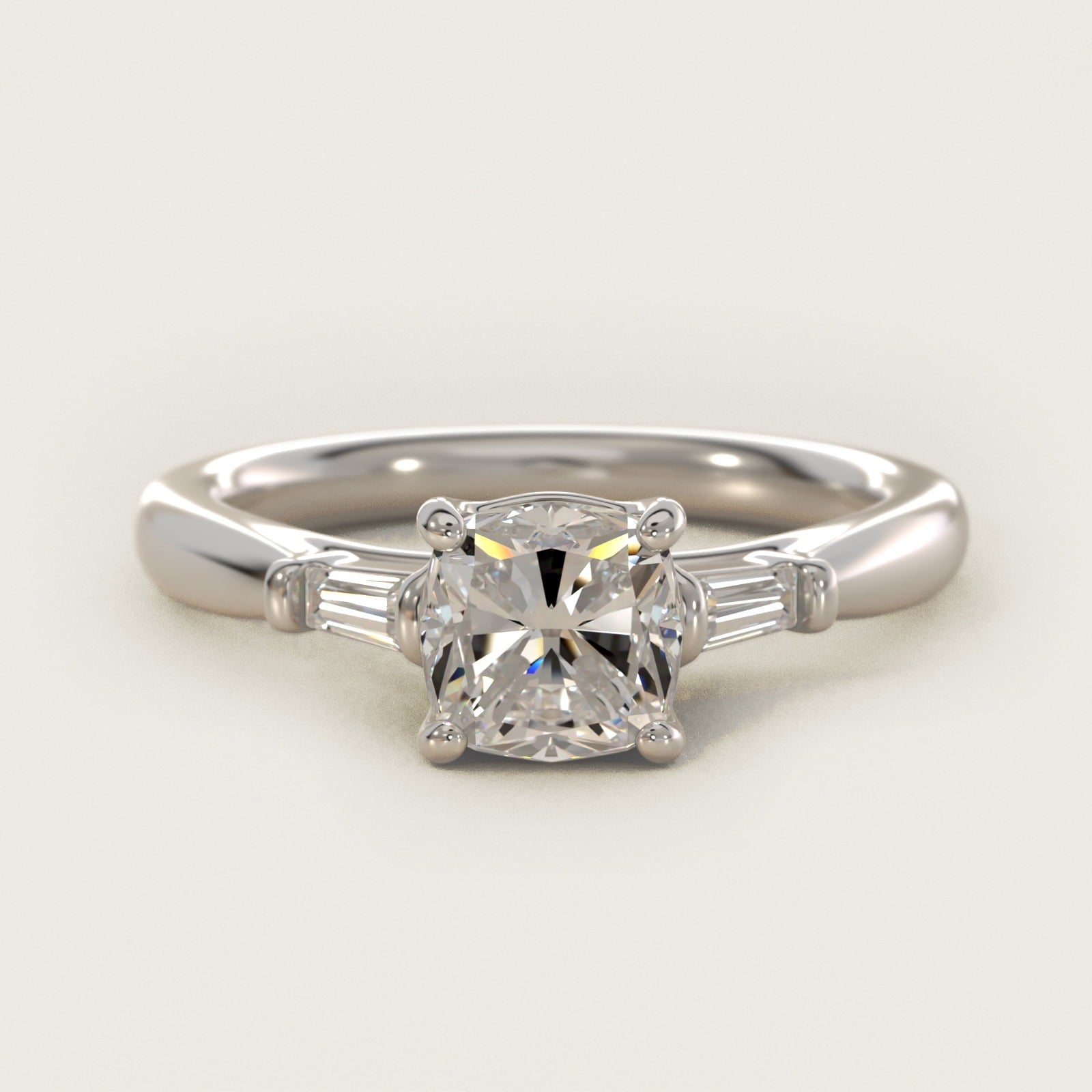 Tapered Baguette Diamond Engagement Ring in Platinum (1/6 ct. tw.) - Cushion Center