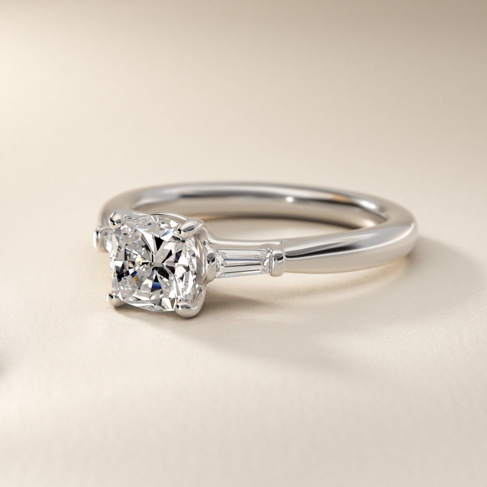 Tapered Baguette Diamond Engagement Ring in Platinum (1/6 ct. tw.) - Cushion Center