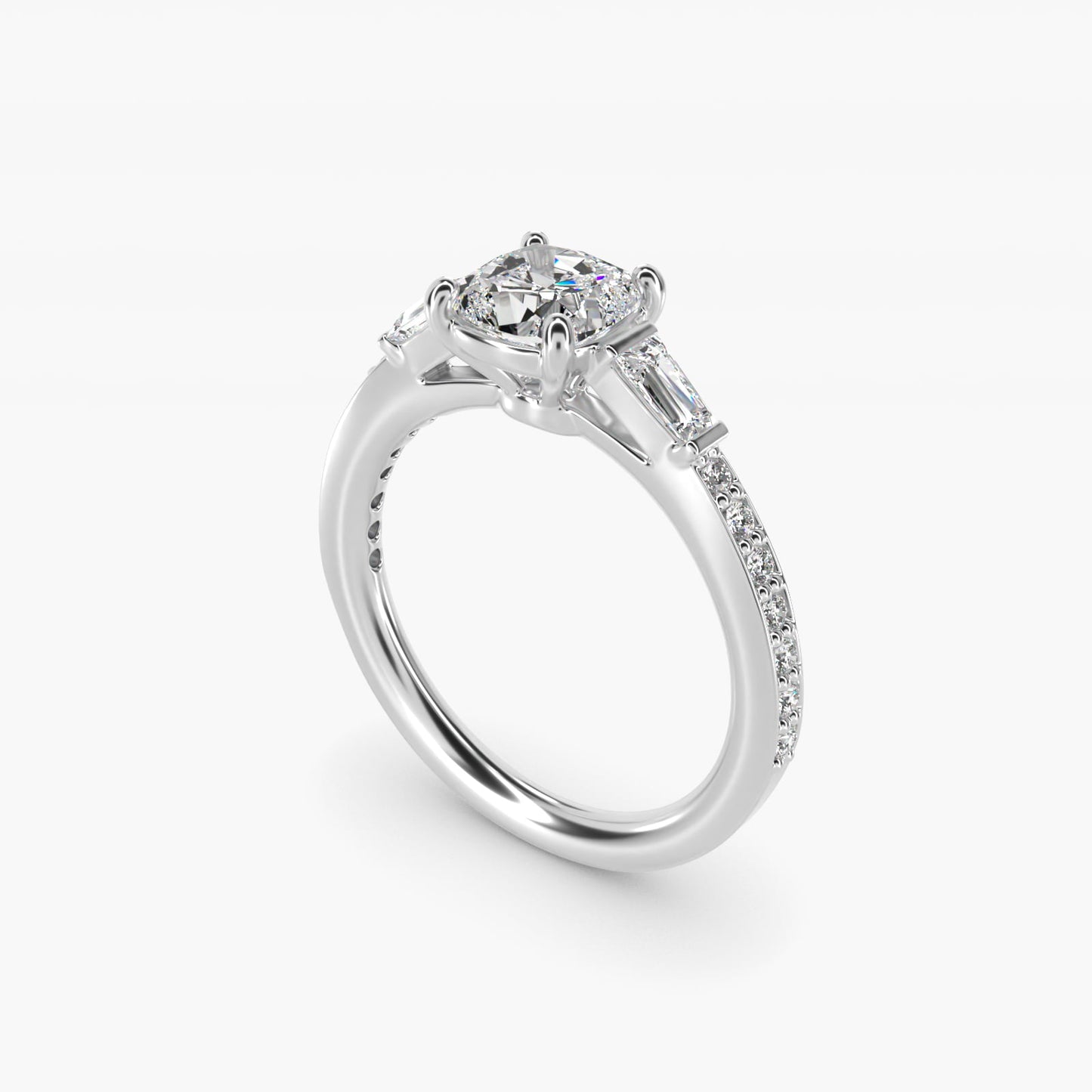Tapered Baguette Diamond Cathedral Engagement Ring in 18k White Gold (1/3 ct. tw.) - Cushion Center
