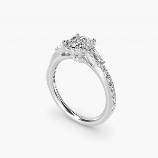 Tapered Baguette Diamond Cathedral Engagement Ring in 18k White Gold (1/3 ct. tw.) - Cushion Center