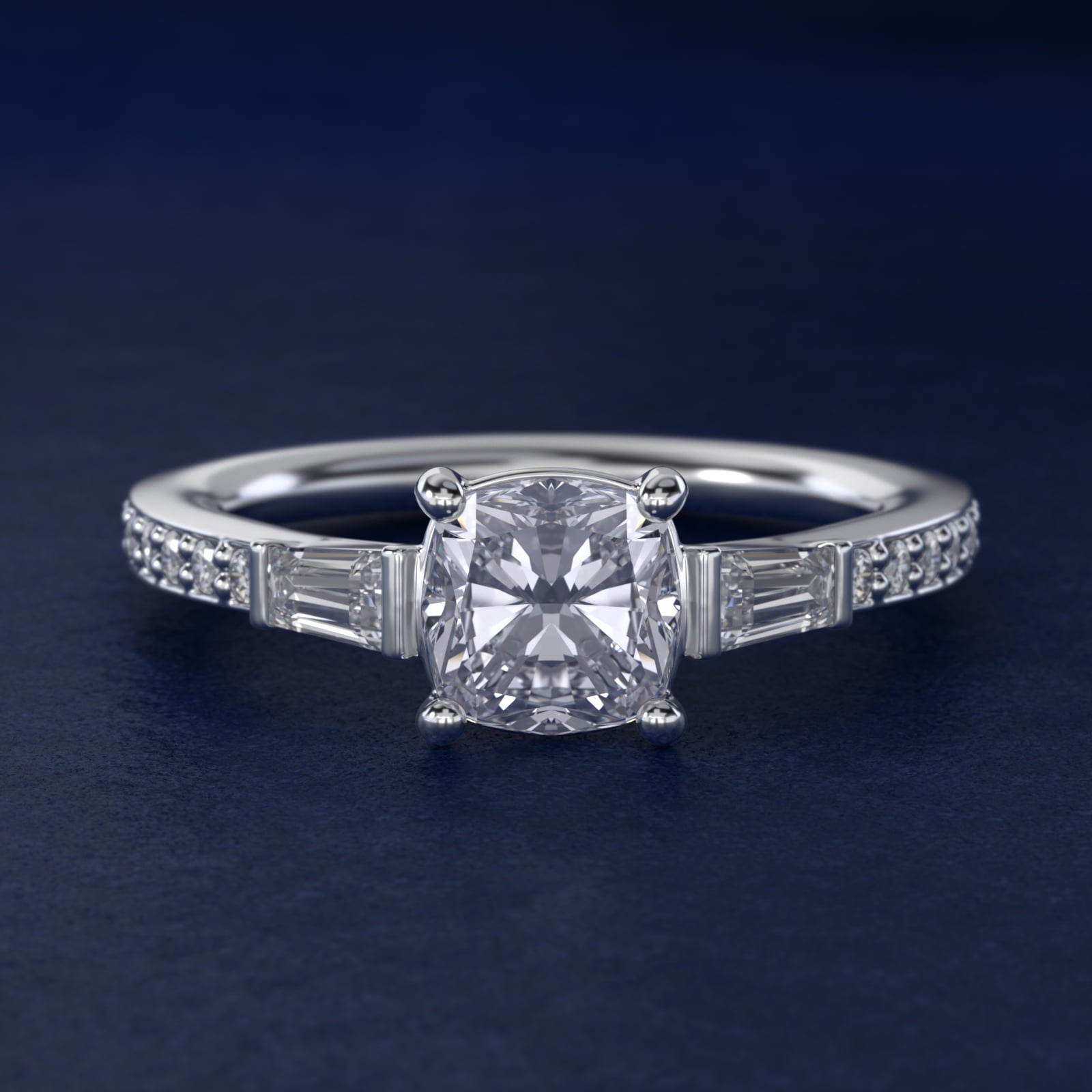 Tapered Baguette Diamond Cathedral Engagement Ring in 14k White Gold (1/3 ct. tw.) - Cushion Center