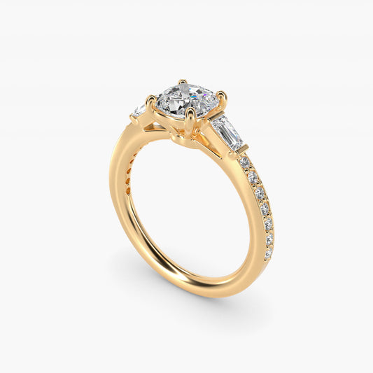 Tapered Baguette Diamond Cathedral Engagement Ring in 14k Yellow Gold (1/3 ct. tw.) - Cushion Center