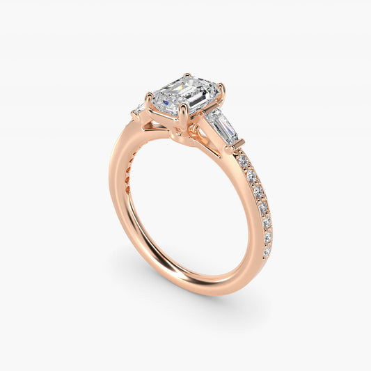 Tapered Baguette Diamond Cathedral Engagement Ring in 18k Rose Gold (1/3 ct. tw.) - Emerald Center