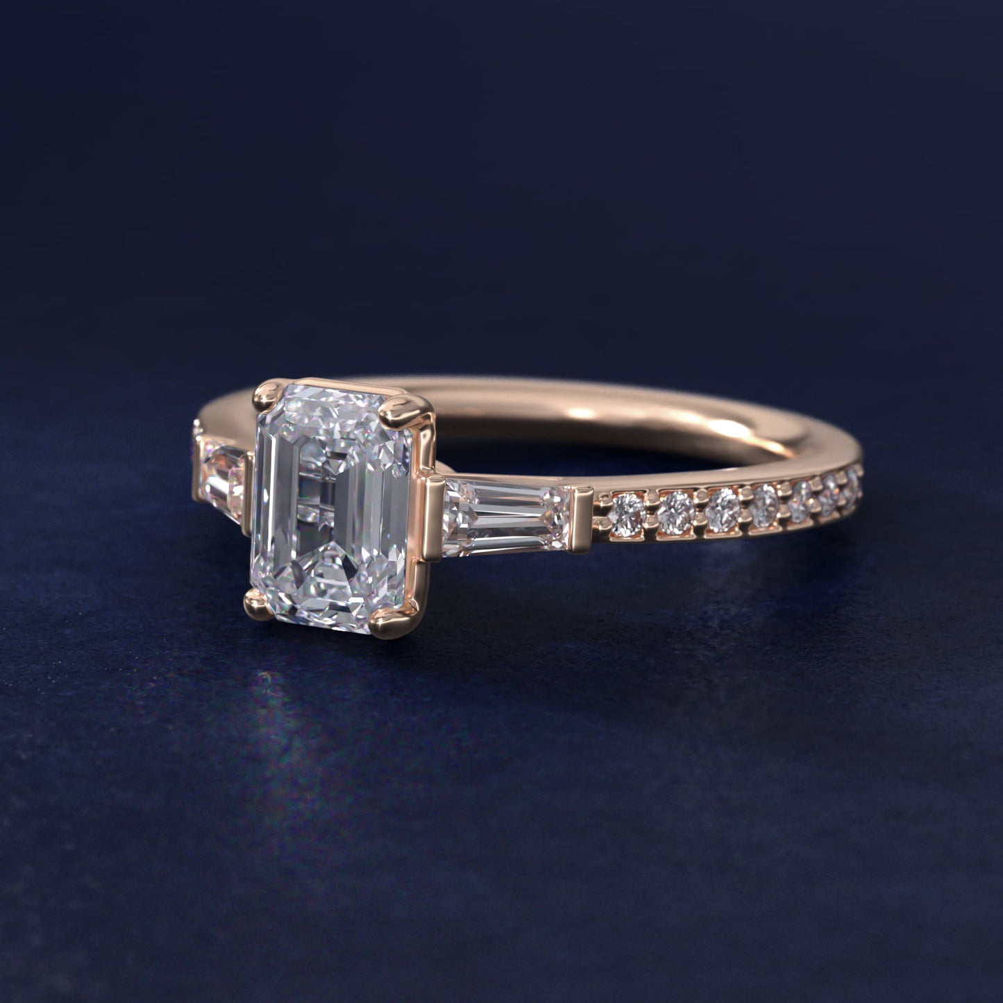 Tapered Baguette Diamond Cathedral Engagement Ring in 14k Rose Gold (1/3 ct. tw.) - Emerald Center