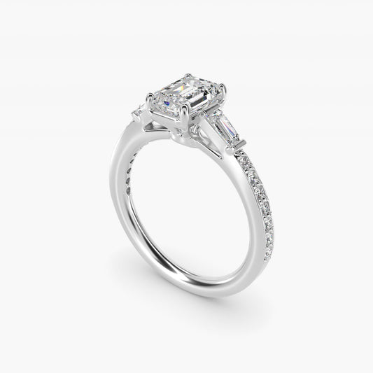 Tapered Baguette Diamond Cathedral Engagement Ring in 14k White Gold (1/3 ct. tw.) - Emerald Center