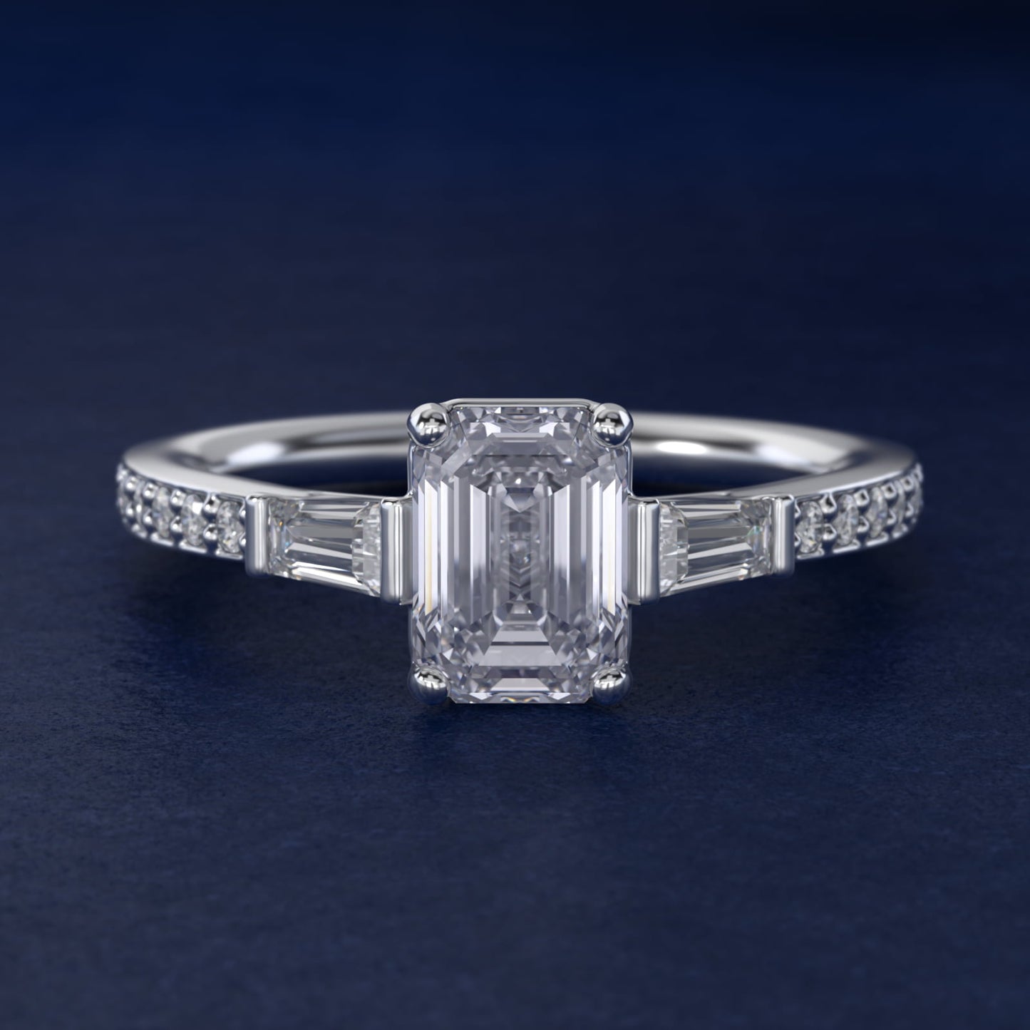 Tapered Baguette Diamond Cathedral Engagement Ring in 18k White Gold (1/3 ct. tw.) - Emerald Center