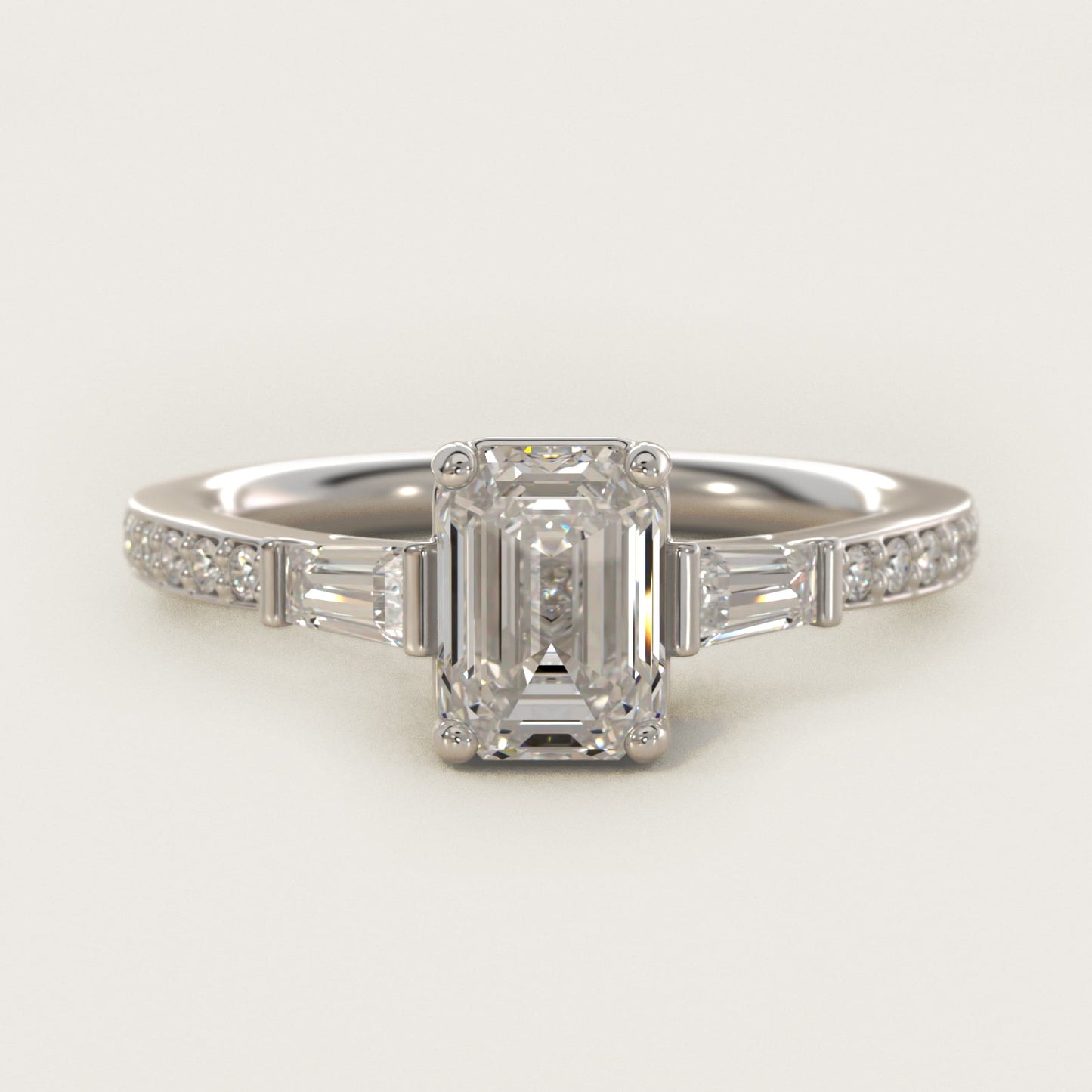 Tapered Baguette Diamond Cathedral Engagement Ring in 14k White Gold (1/3 ct. tw.) - Emerald Center