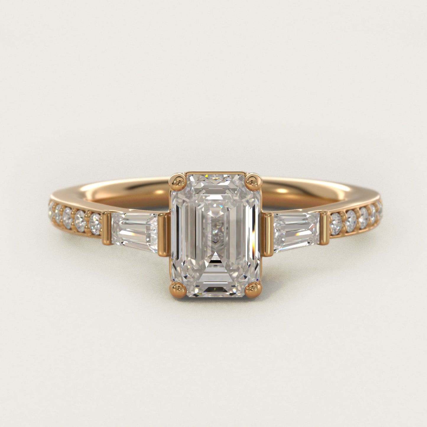 Tapered Baguette Diamond Cathedral Engagement Ring in 14k Yellow Gold (1/3 ct. tw.) - Emerald Center