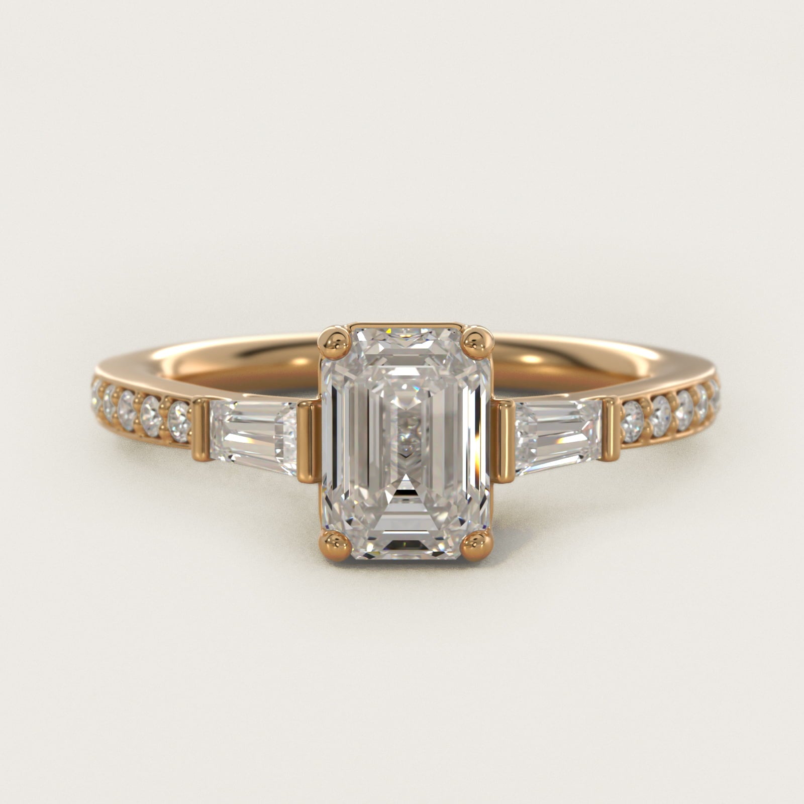 Tapered Baguette Diamond Cathedral Engagement Ring in 14k Yellow Gold (1/3 ct. tw.) - Emerald Center