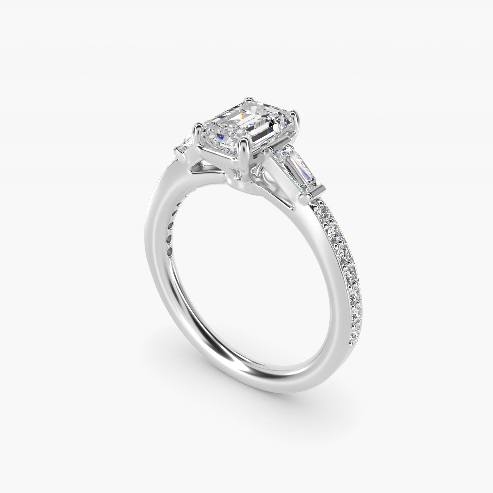 Tapered Baguette Diamond Cathedral Engagement Ring in Platinum (1/3 ct. tw.) - Emerald Center