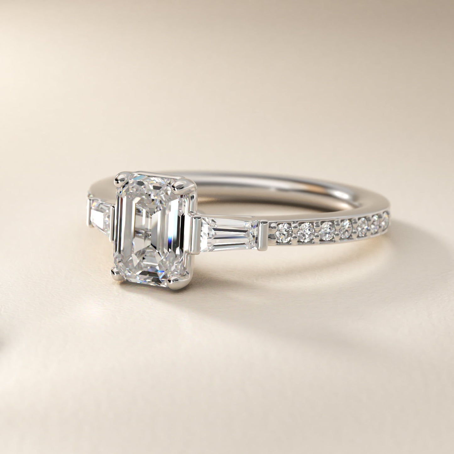 Tapered Baguette Diamond Cathedral Engagement Ring in Platinum (1/3 ct. tw.) - Emerald Center