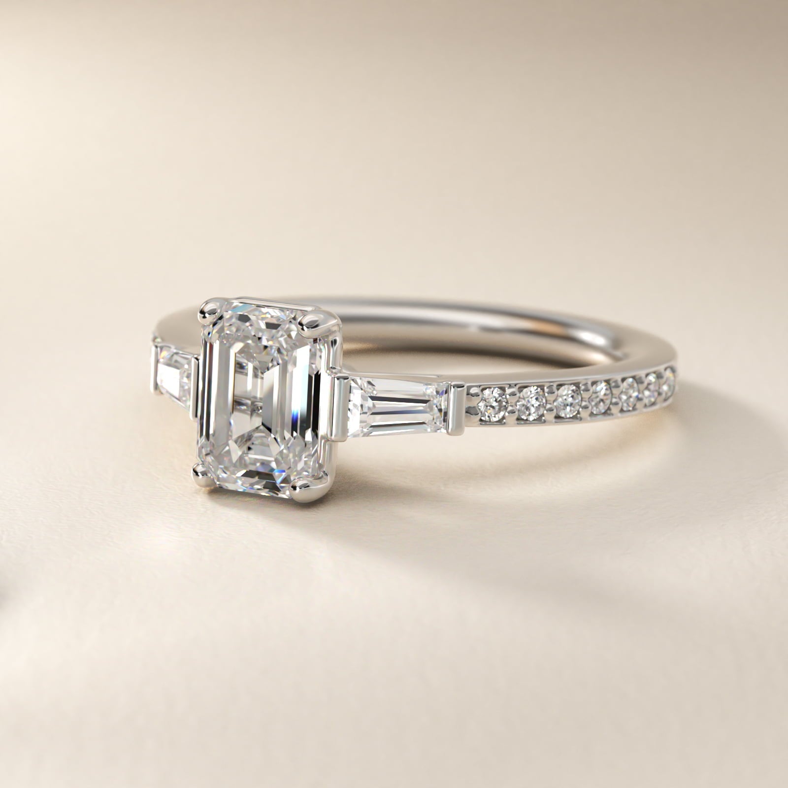 Tapered Baguette Diamond Cathedral Engagement Ring in Platinum (1/3 ct. tw.) - Emerald Center