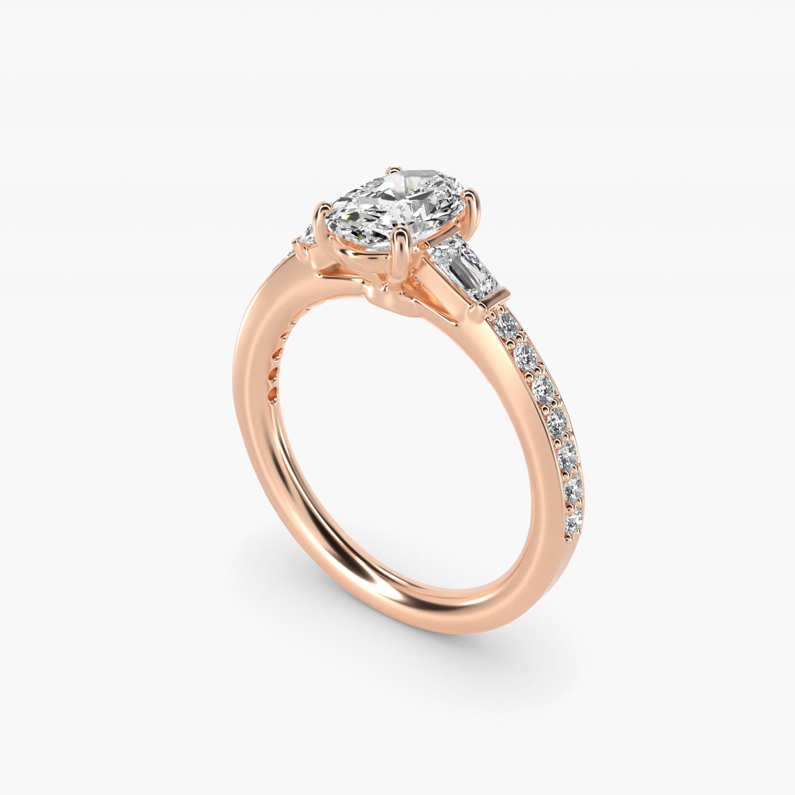 Tapered Baguette Diamond Cathedral Engagement Ring in 14k Rose Gold (1/3 ct. tw.) - Oval Center