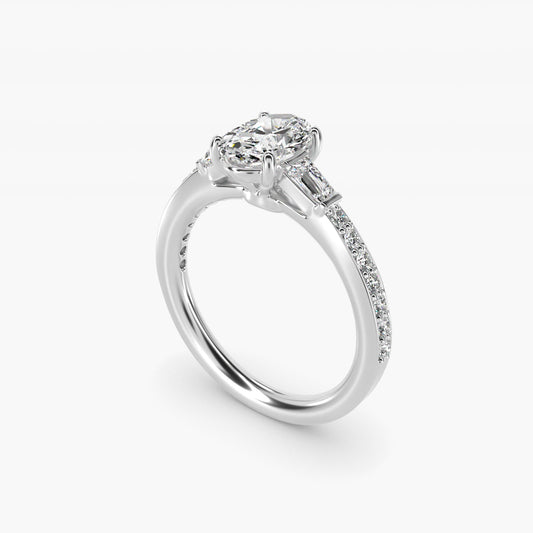 Tapered Baguette Diamond Cathedral Engagement Ring in 18k White Gold (1/3 ct. tw.) - Oval Center