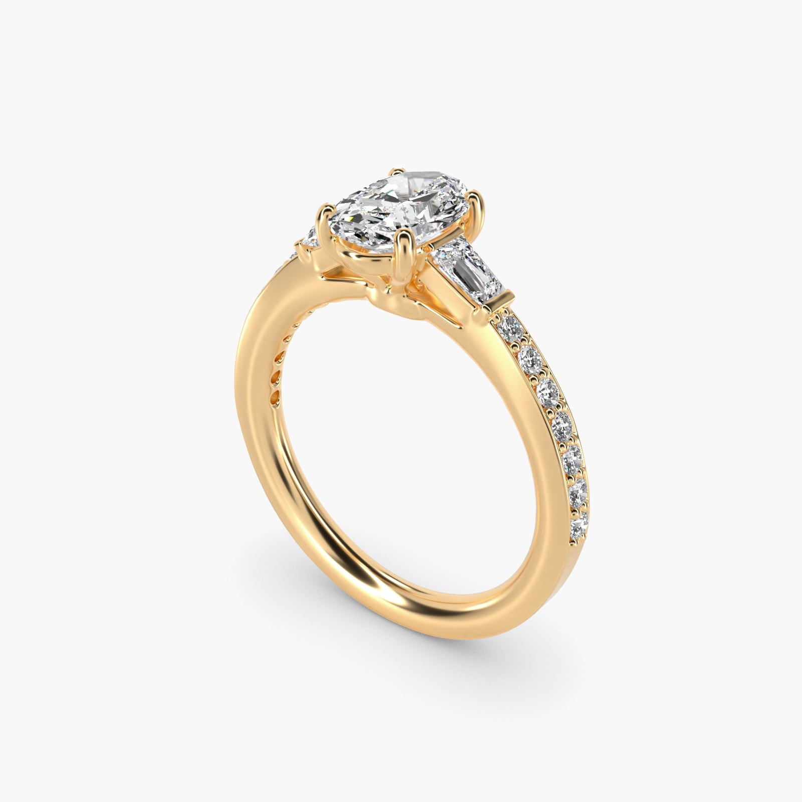 Tapered Baguette Diamond Cathedral Engagement Ring in 18k Yellow Gold (1/3 ct. tw.) - Oval Center