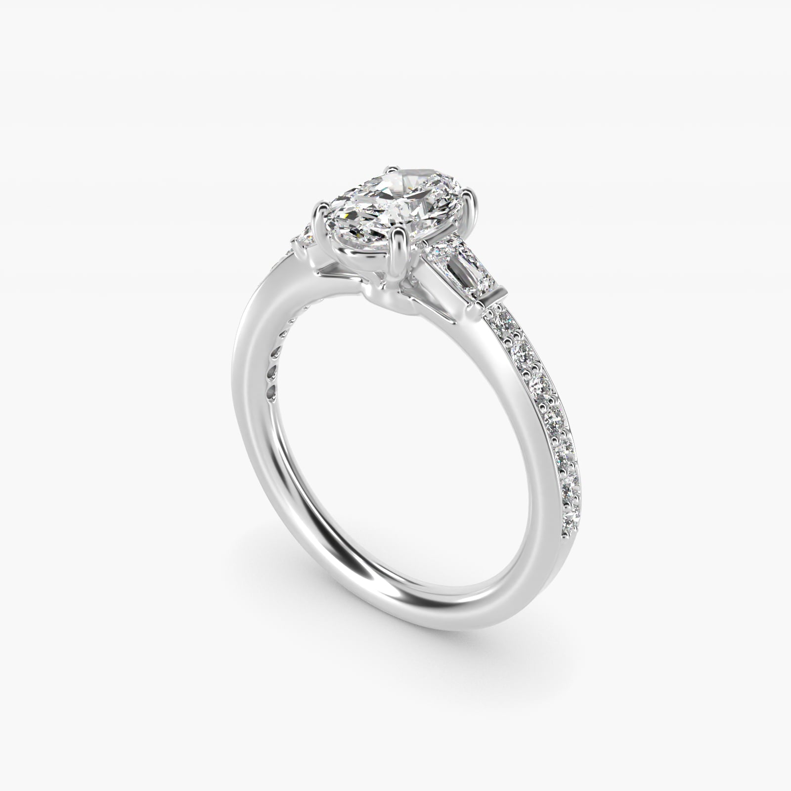 Tapered Baguette Diamond Cathedral Engagement Ring in Platinum (1/3 ct. tw.) - Oval Center
