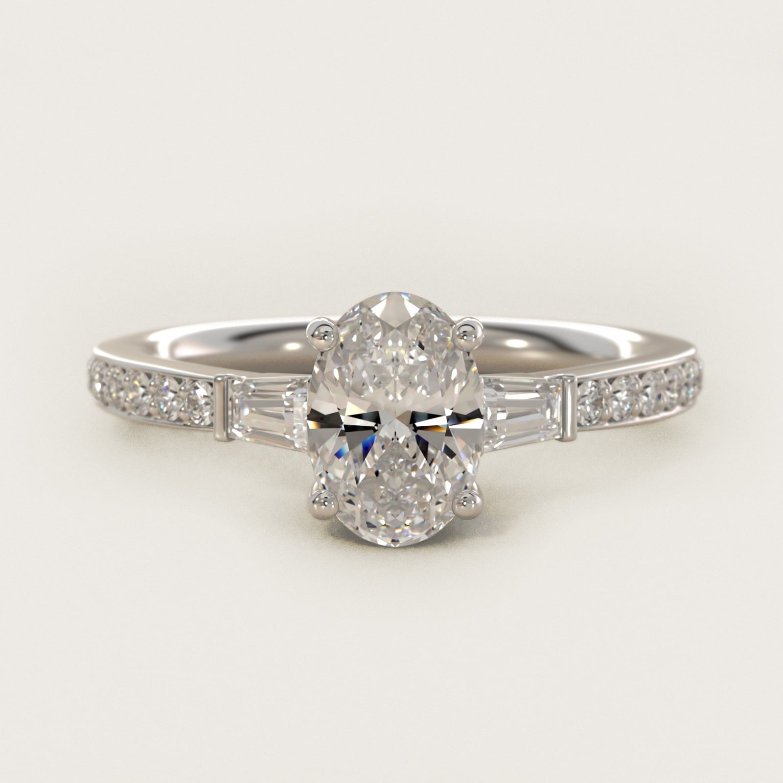 Tapered Baguette Diamond Cathedral Engagement Ring in Platinum (1/3 ct. tw.) - Oval Center