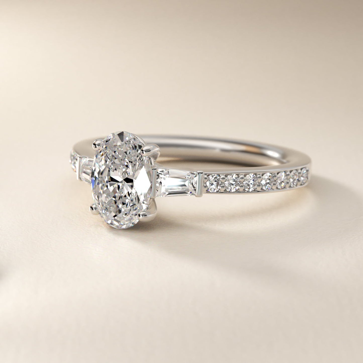 Tapered Baguette Diamond Cathedral Engagement Ring in Platinum (1/3 ct. tw.) - Oval Center