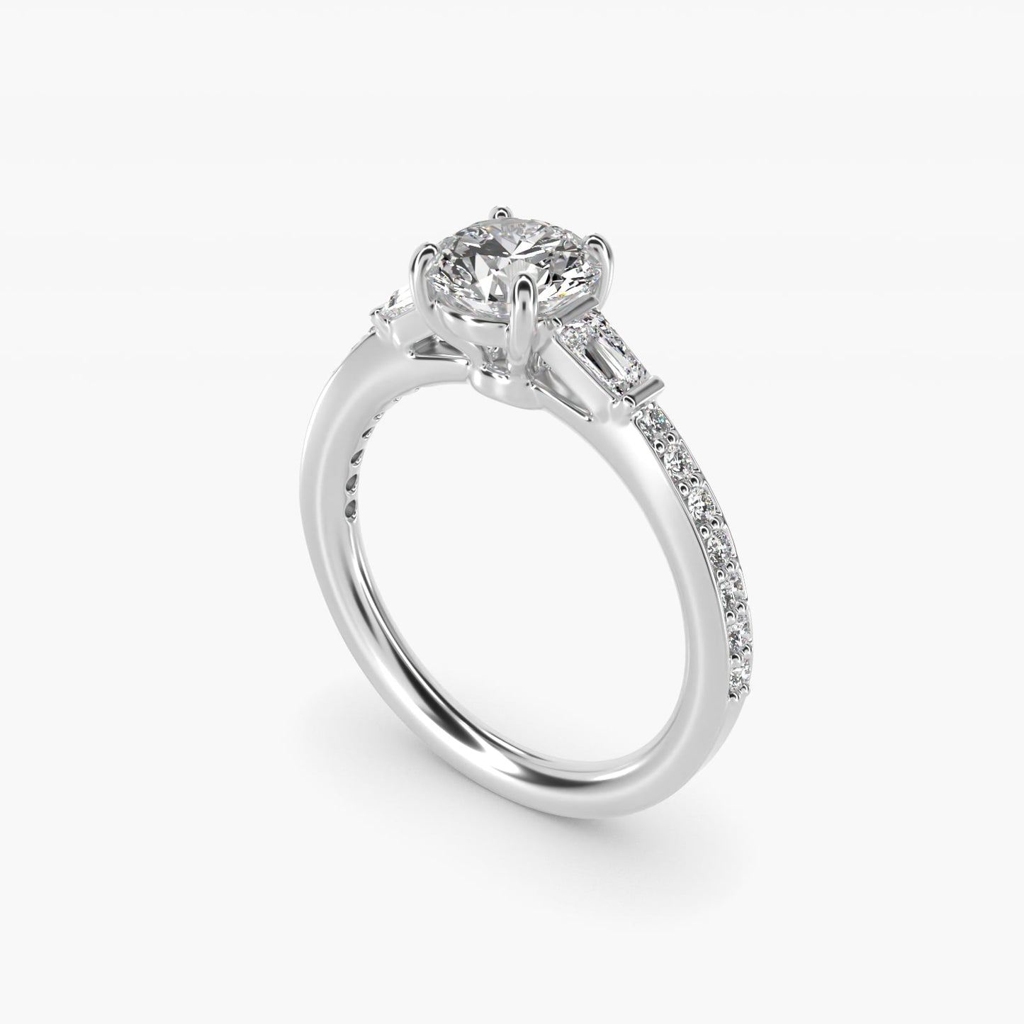 Tapered Baguette Diamond Cathedral Engagement Ring in 14k White Gold (1/3 ct. tw.) - Round Center