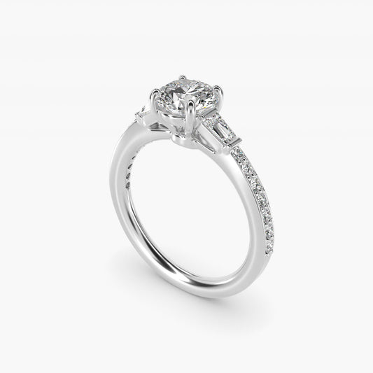 Tapered Baguette Diamond Cathedral Engagement Ring in 18k White Gold (1/3 ct. tw.) - Round Center