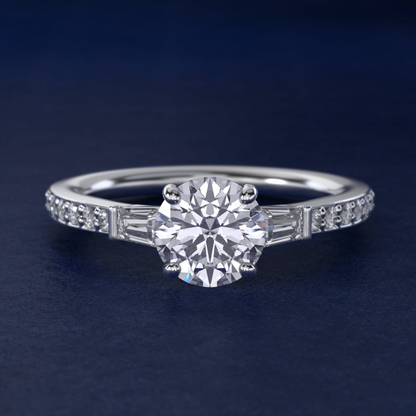 Tapered Baguette Diamond Cathedral Engagement Ring in 14k White Gold (1/3 ct. tw.) - Round Center