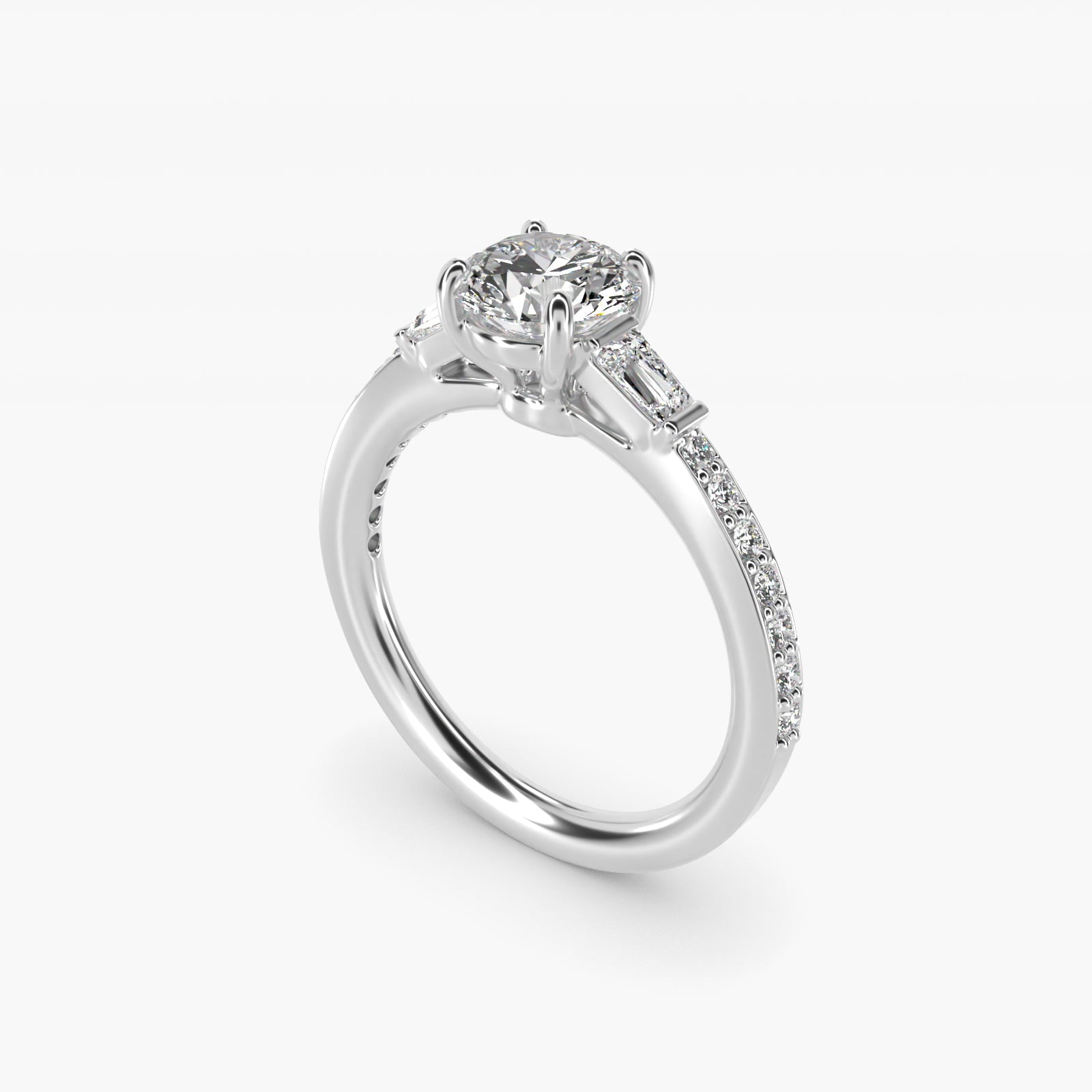 Tapered Baguette Diamond Cathedral Engagement Ring in Platinum (1/3 ct. tw.) - Round Center