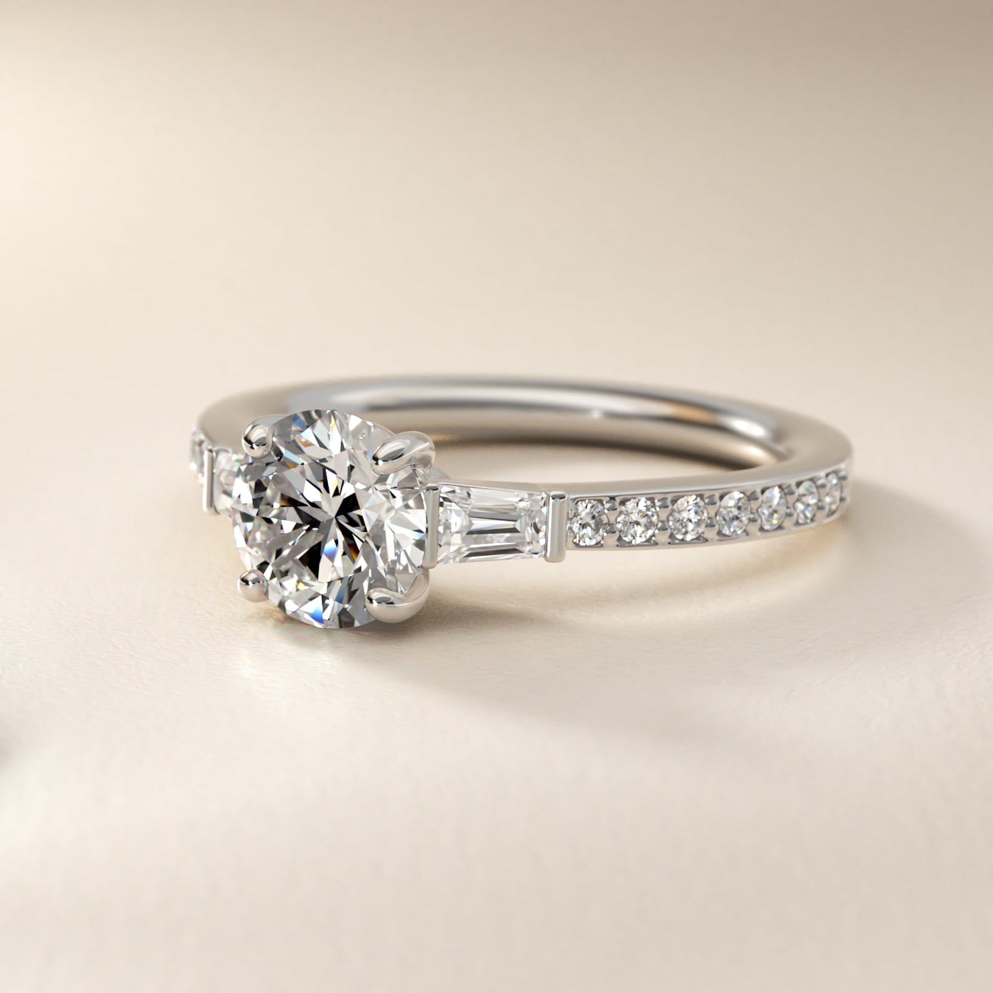 Tapered Baguette Diamond Cathedral Engagement Ring in Platinum (1/3 ct. tw.) - Round Center