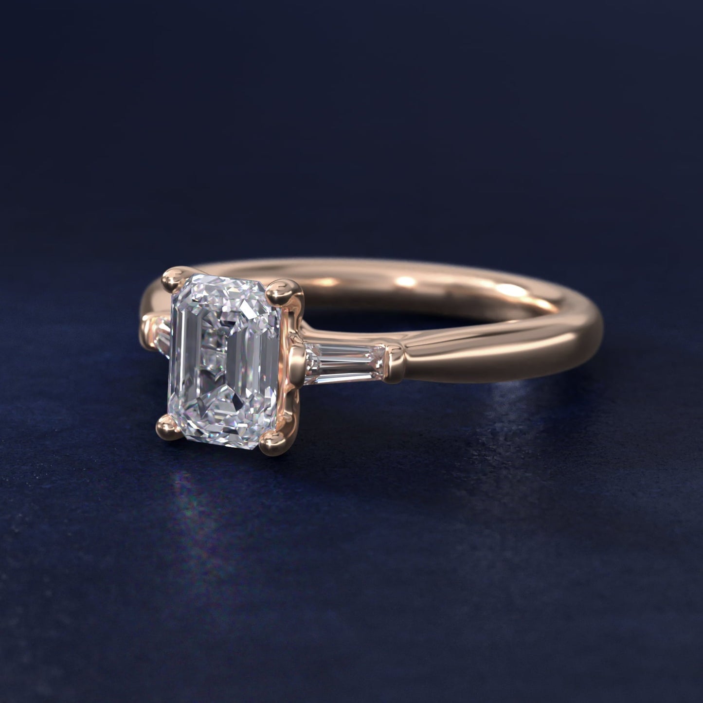 Tapered Baguette Diamond Engagement Ring in 18k Rose Gold (1/6 ct. tw.) - Emerald Center