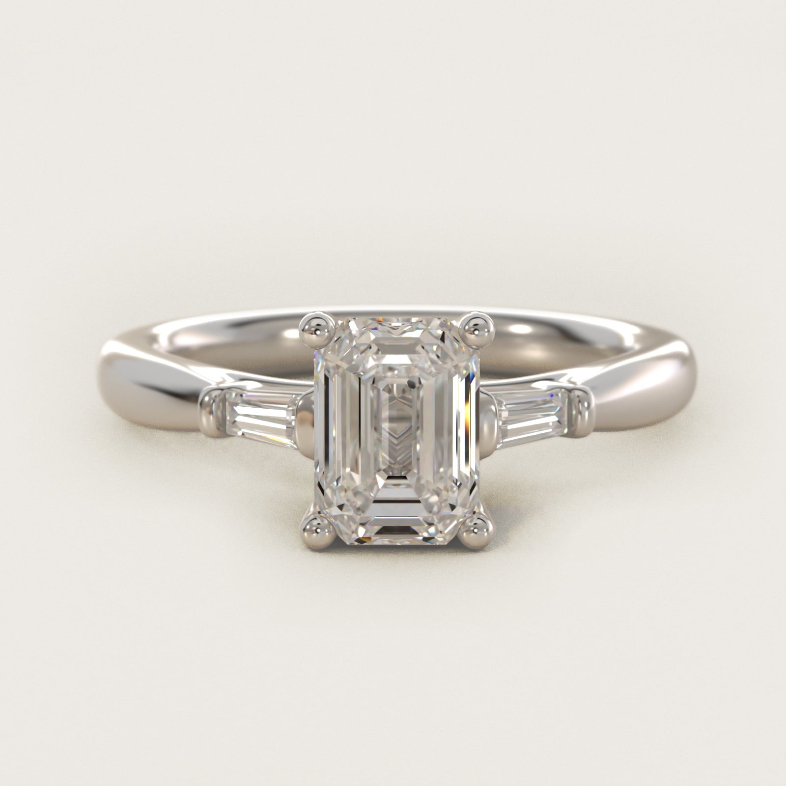 Tapered Baguette Diamond Engagement Ring in 18k White Gold (1/6 ct. tw.) - Emerald Center