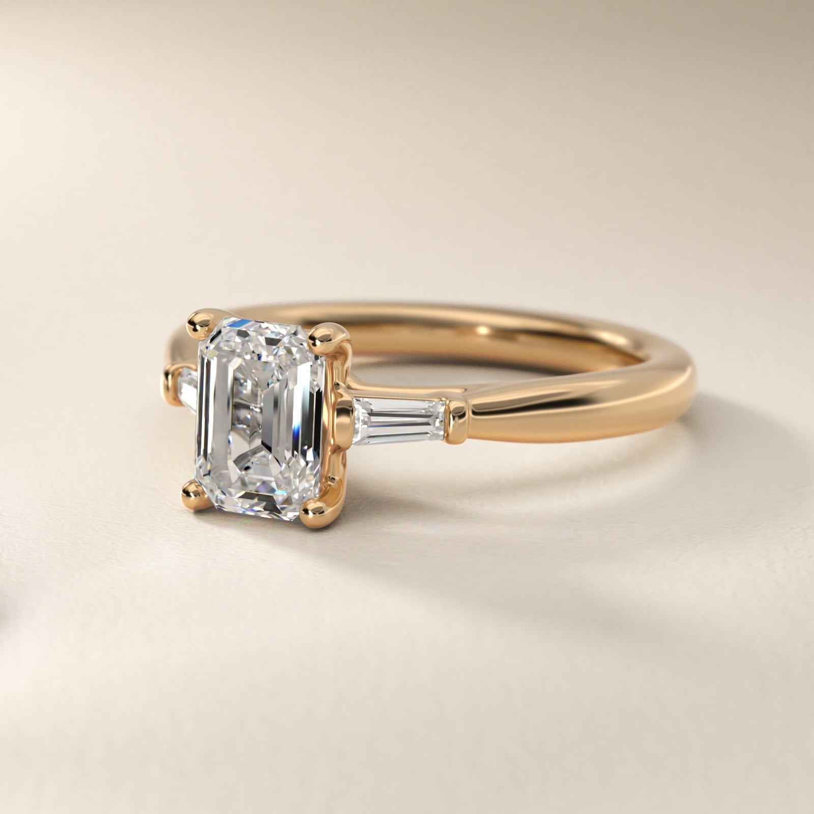 Tapered Baguette Diamond Engagement Ring in 18k Yellow Gold (1/6 ct. tw.) - Emerald Center