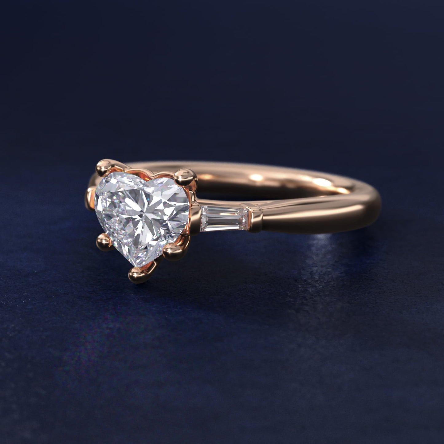 Tapered Baguette Diamond Engagement Ring in 14k Rose Gold (1/6 ct. tw.) - Heart Center