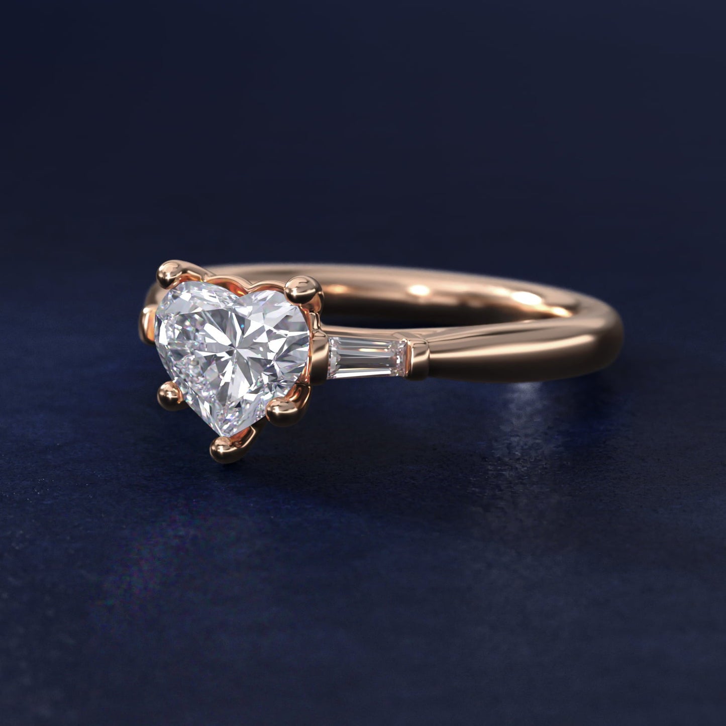 Tapered Baguette Diamond Engagement Ring in 18k Rose Gold (1/6 ct. tw.) - Heart Center