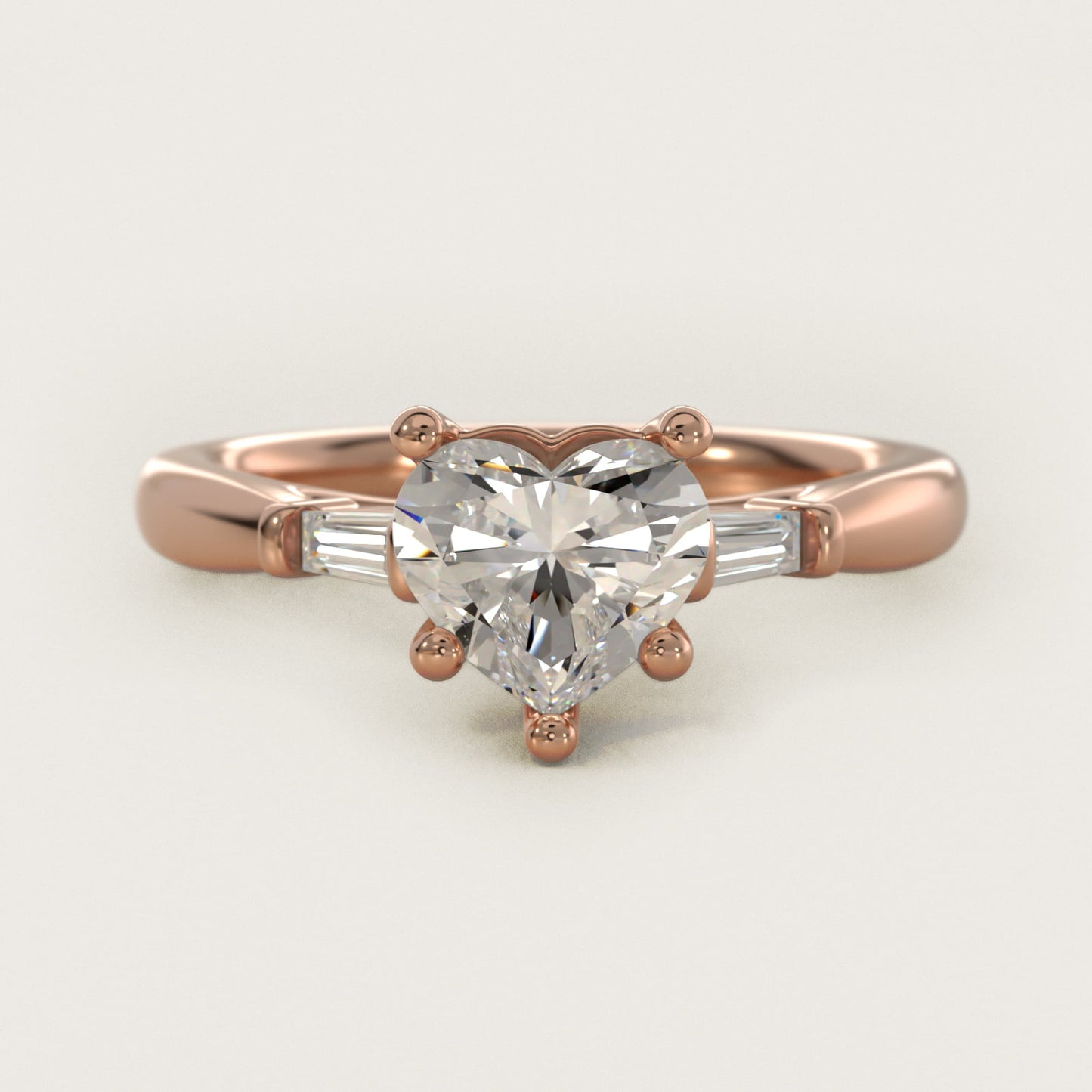 Tapered Baguette Diamond Engagement Ring in 14k Rose Gold (1/6 ct. tw.) - Heart Center