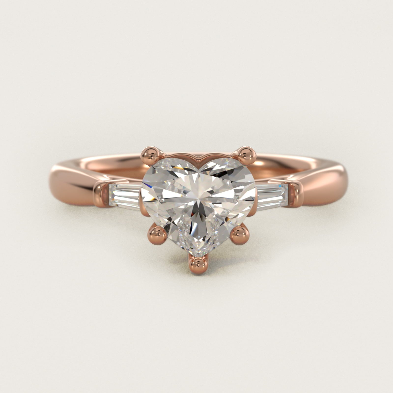 Tapered Baguette Diamond Engagement Ring in 14k Rose Gold (1/6 ct. tw.) - Heart Center