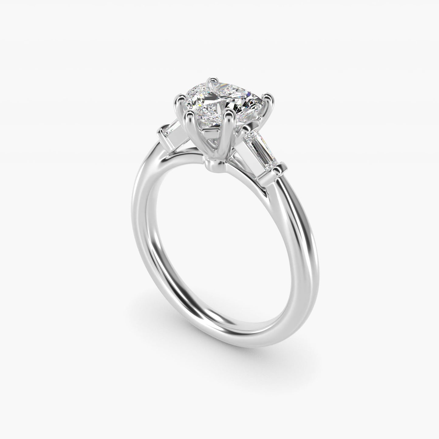 Tapered Baguette Diamond Engagement Ring in 14k White Gold (1/6 ct. tw.) - Heart Center