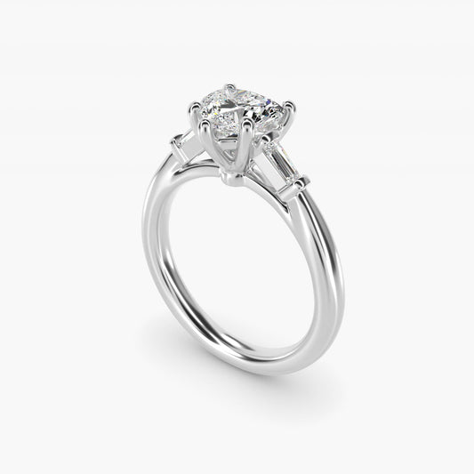 Tapered Baguette Diamond Engagement Ring in 18k White Gold (1/6 ct. tw.) - Heart Center