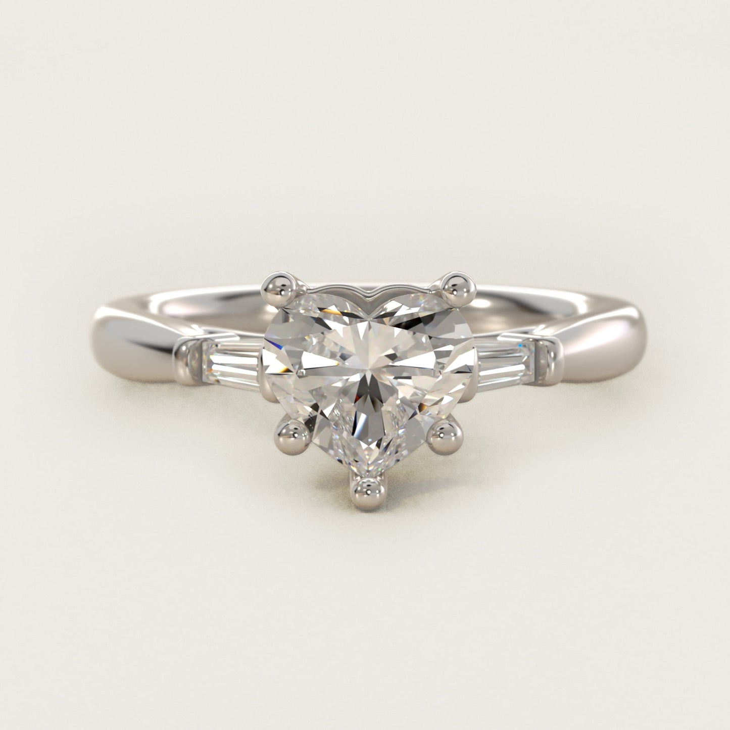 Tapered Baguette Diamond Engagement Ring in 14k White Gold (1/6 ct. tw.) - Heart Center