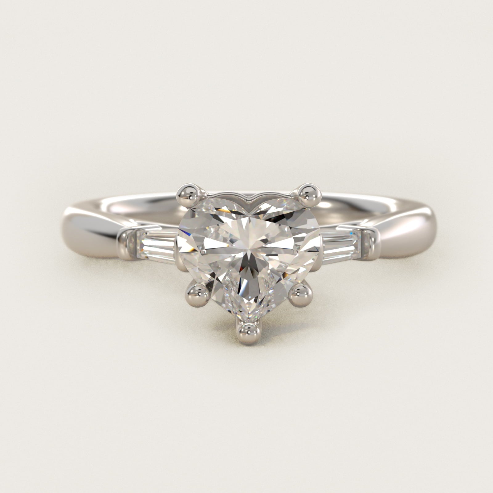 Tapered Baguette Diamond Engagement Ring in 14k White Gold (1/6 ct. tw.) - Heart Center