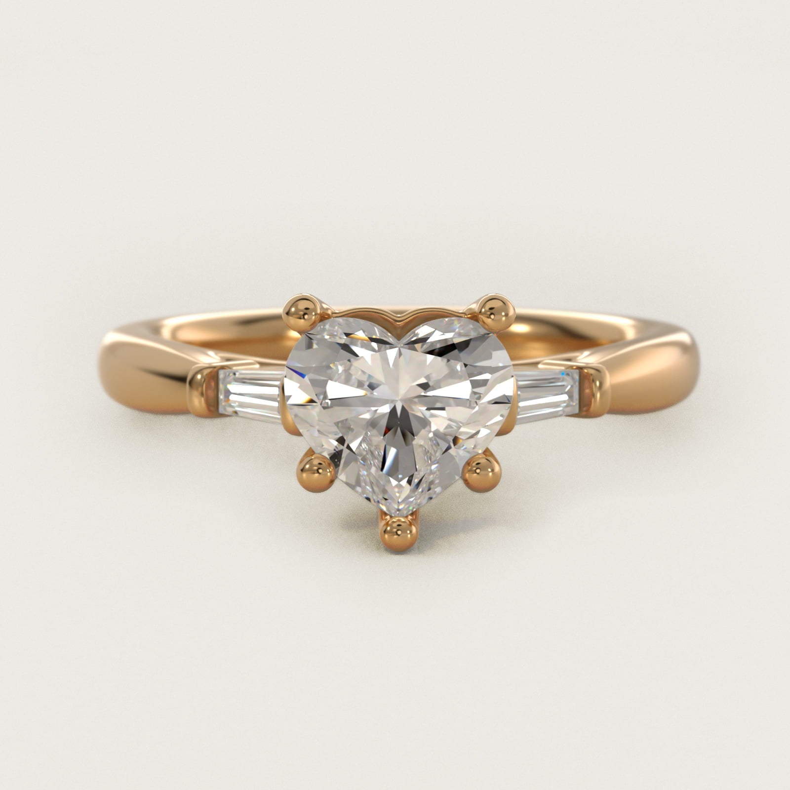 Tapered Baguette Diamond Engagement Ring in 14k Yellow Gold (1/6 ct. tw.) - Heart Center
