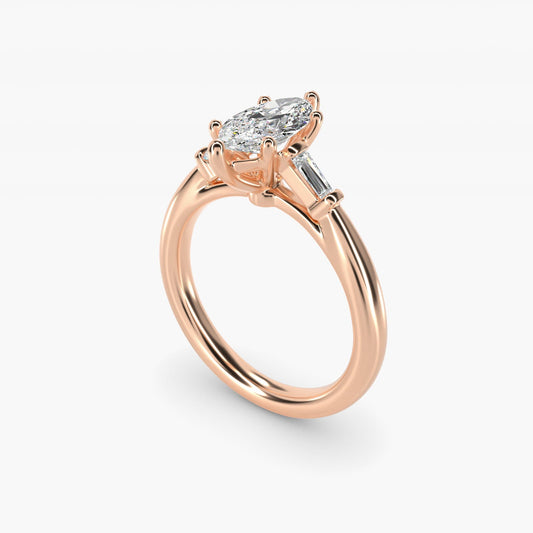 Tapered Baguette Diamond Engagement Ring in 18k Rose Gold (1/6 ct. tw.) - Marquise Center