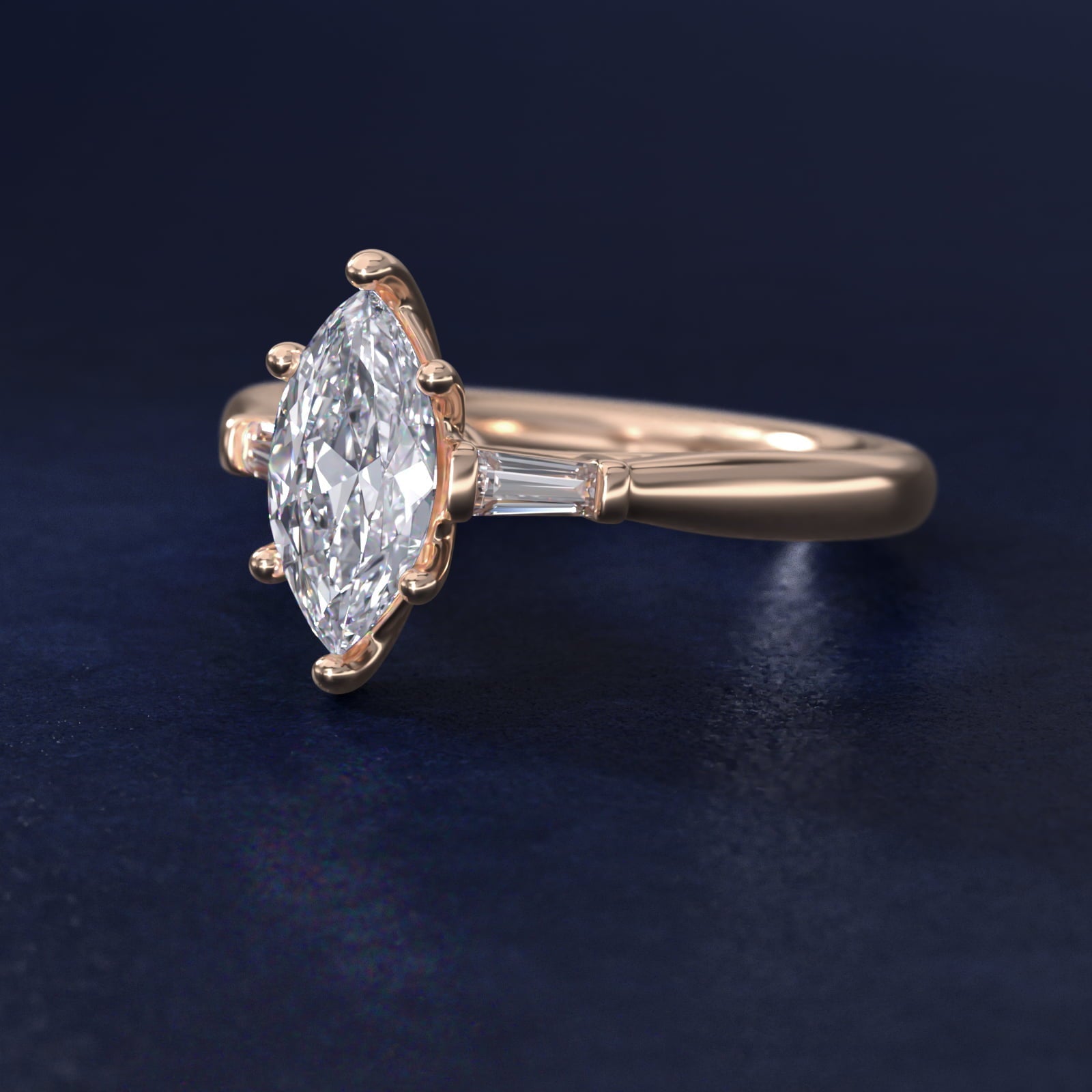 Tapered Baguette Diamond Engagement Ring in 18k Rose Gold (1/6 ct. tw.) - Marquise Center