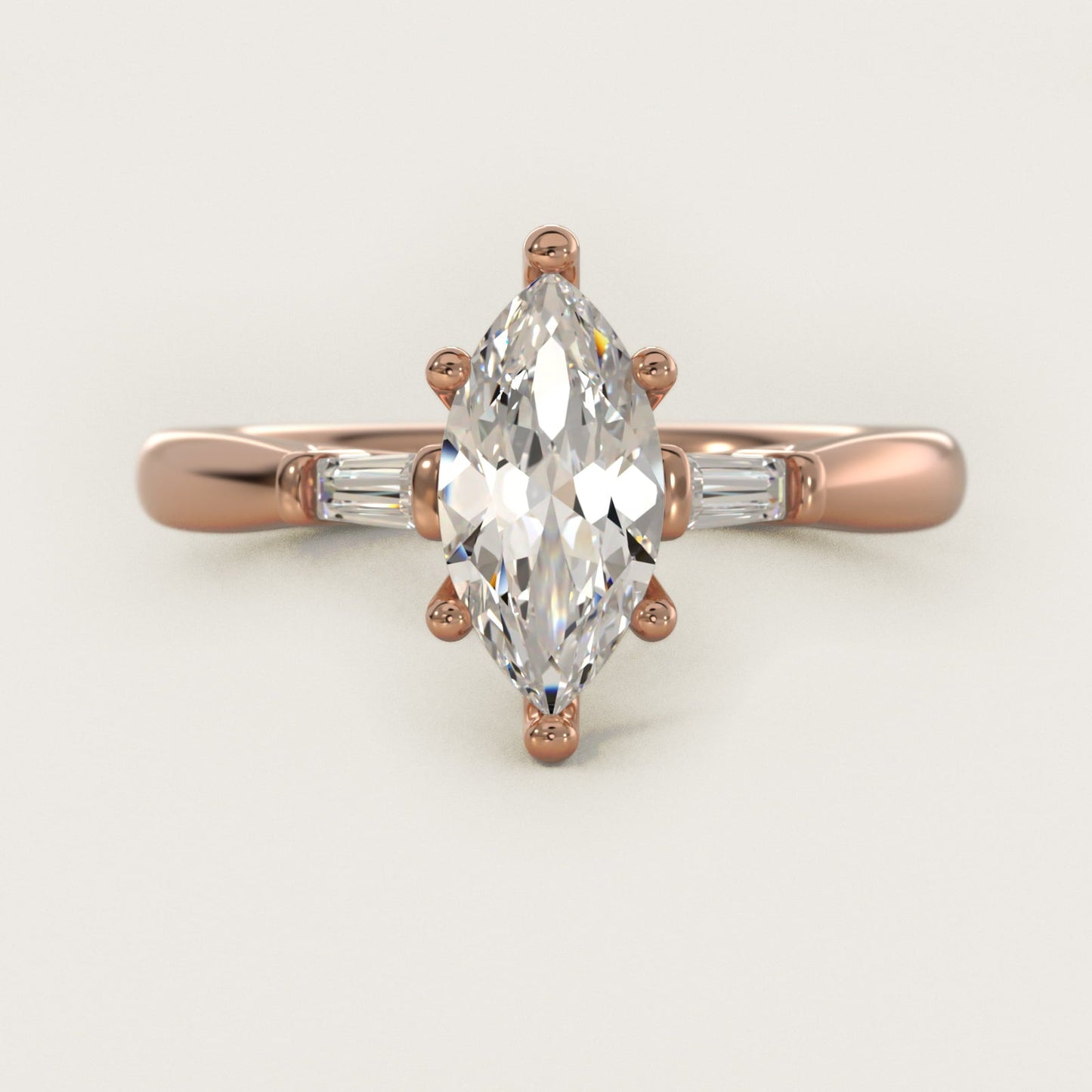 Tapered Baguette Diamond Engagement Ring in 18k Rose Gold (1/6 ct. tw.) - Marquise Center